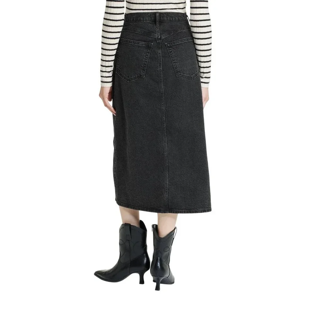 NWT Universal Thread Women's Size 16 Black A-line Midi Denim High Rise Skirt - Picture 2 of 13